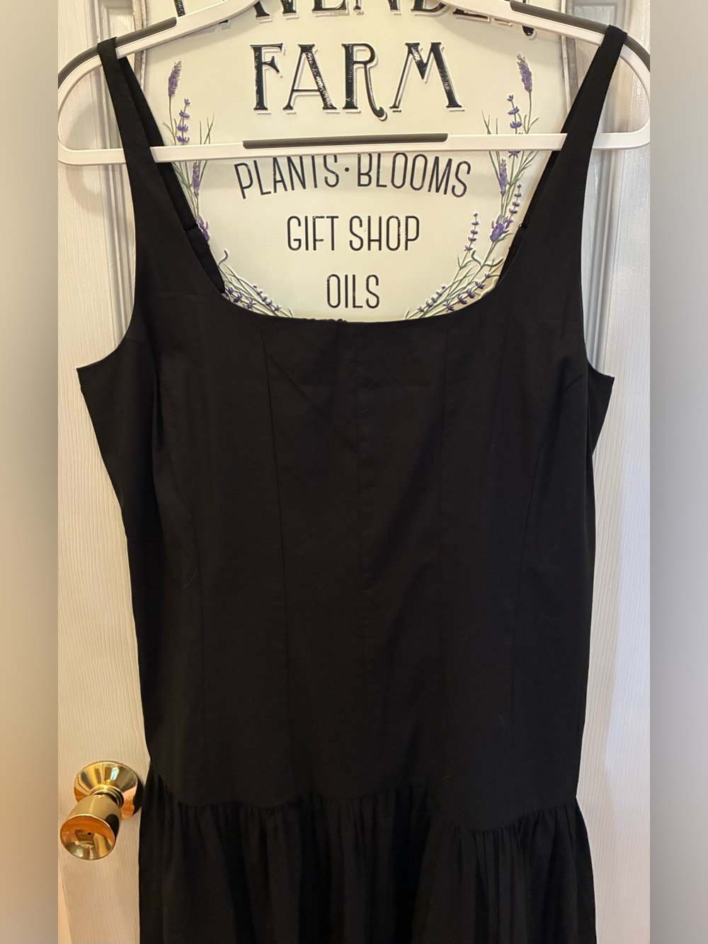 Express Black Square Neck Drop Waist Fit-and-Flare Midi Dress - Picture 5 of 15